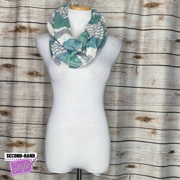 Grey and Teal Striped Infinity Scarf - Picture 1 of 2